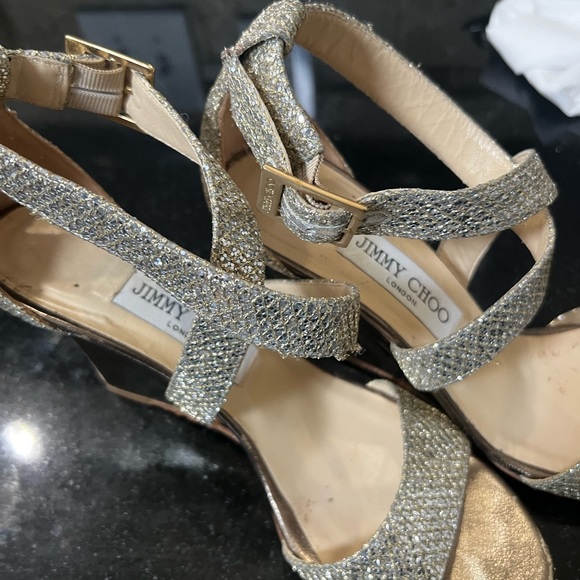 Jimmy Choo Fearne Glitter Criss Cross Wedge 37 - Picture 7 of 11